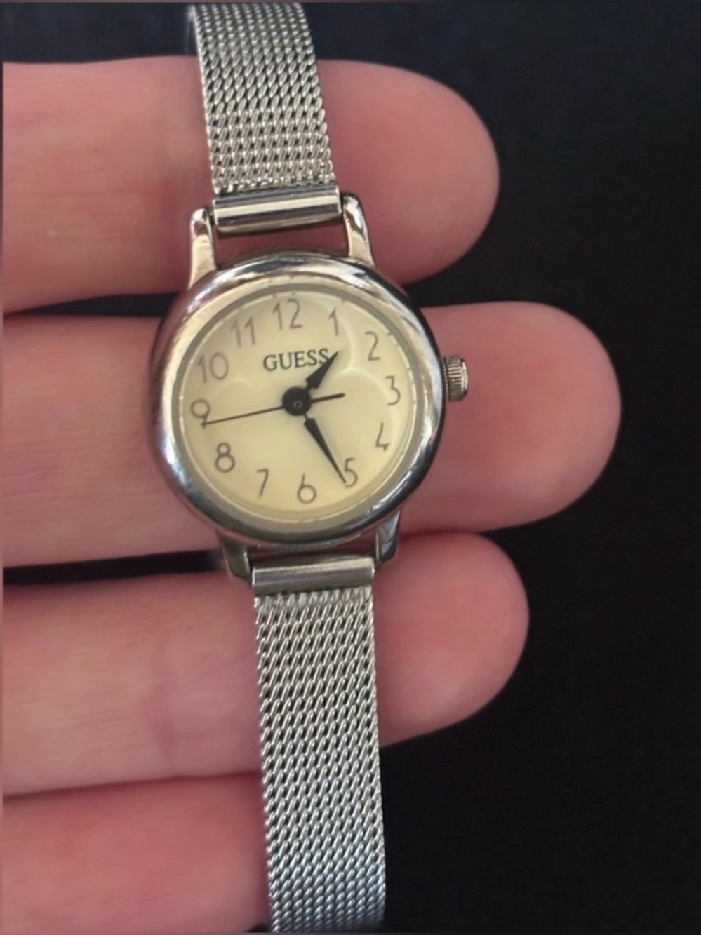 Vintage GUESS Silver Mesh Bracelet Watch Women's Analog Needs Battery Y2K